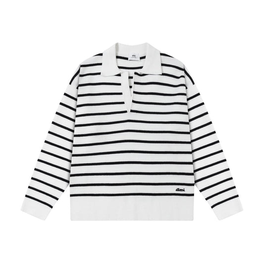 AMI PARIS Cotton and wool striped sweater